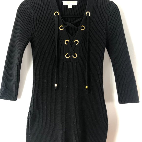 Michael Kors, black top.  XS.  Lace up front grommets NWOT - Picture 1 of 2